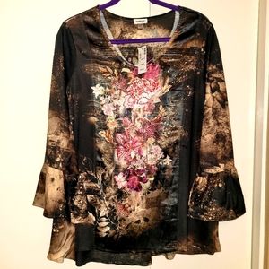 Avenue sequined blouse bell sleeve wrist